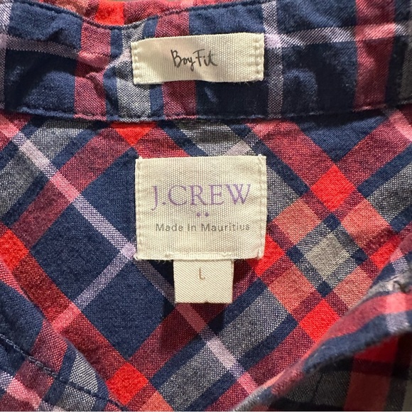 J. Crew Red and Blue Boy Fit Plaid Shirt - Picture 2 of 6
